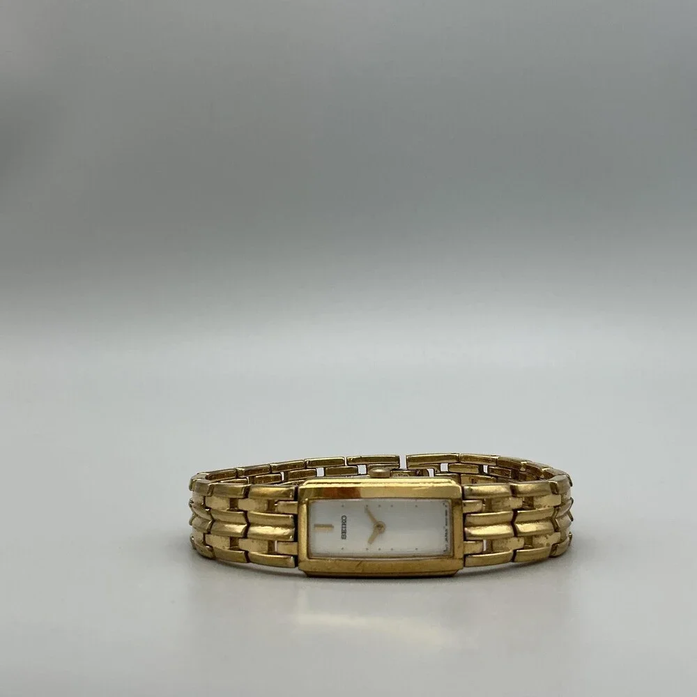 Seiko Womens Watch 15mm White Dial Gold Tone Bracelet 4N00-7089 New Battery 7.5